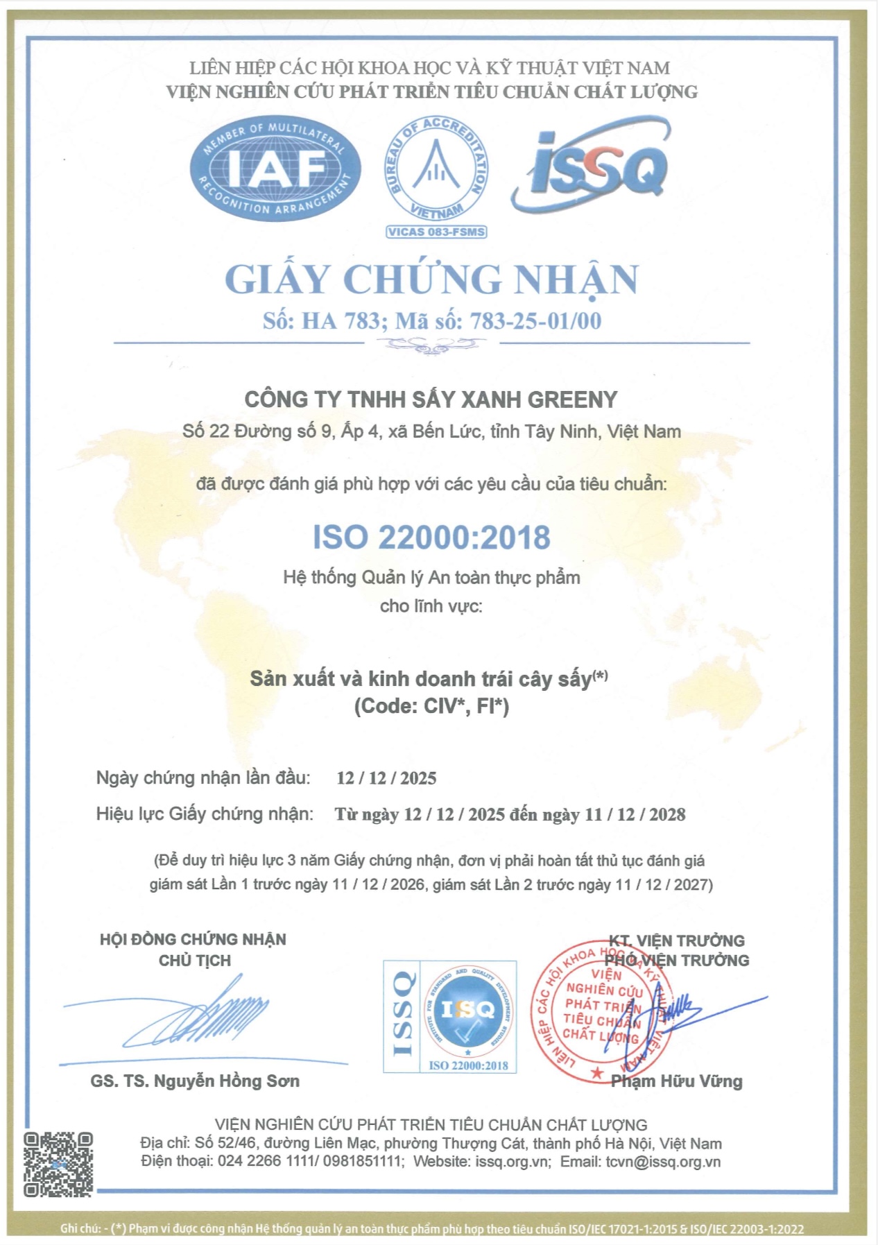 ISO 22000:2018 - Sấy Xanh Greeny